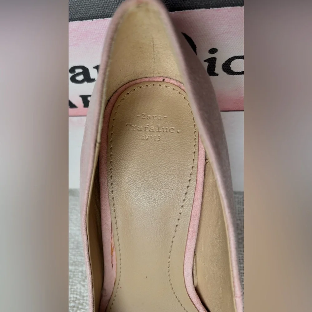 Zara Trafaluc Stiletto 4” Heels Faux Suede Round Pointy Toe Blush Pink Size 6